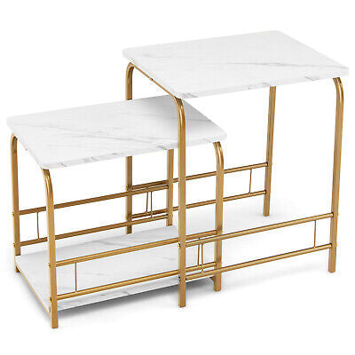Faux-Marble Nesting End Tables – Set of 2
