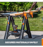 Multi-Function Work Table and Sawhorse with Quick Clamps and Pegs