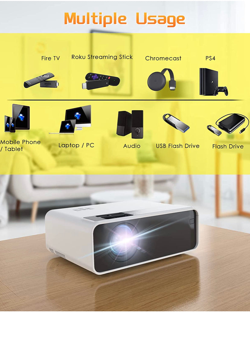 Mini Projector for iPhone, ELEPHAS WiFi Movie Projector with Synchronize Smartphone Screen, 1080P HD Portable Projector Supported 200" Screen, Compatible with Android/iOS/HDMI/USB/SD/VGA（White）