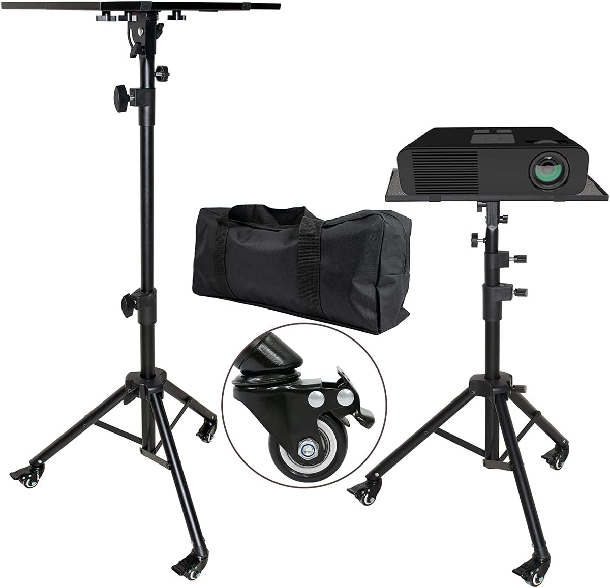 Universal Projector Stand Bracket with Wheels- - Laptop Tripod Adjustable Height 28.5 to 73 Inch with Removable Mouse Tray and Phone Holder, DJ Racks ，Outdoor Movies or Computer Desk Stand
