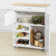 Kitchen Trolley with 2 Cupboards & 3-Bottle Wine Rack