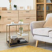 3-Tier Faux-Marble Sofa Side Table