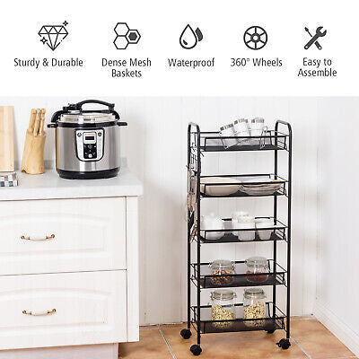5-Basket Rolling Utility Storage Cart