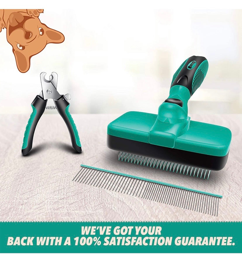 3-Piece Dog & Cat Grooming Kit – Brush, Comb & Nail Clippers