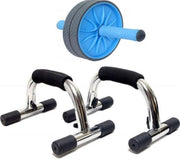 Deluxe Ab Exercise Roller Dual Wheels Reinforced Steel Handles & Pair of Push Up Bar for Abs, Bodybuilding, Core Strength Fitness - Easy Assembly, Great for Abdominal Workout Home & Gym Equipment