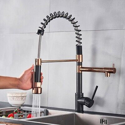 Black & Rose Gold 360° Swivel Kitchen Mixer Tap