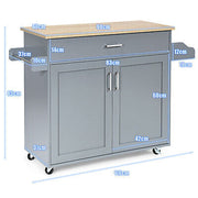 Grey Rolling Kitchen Island with Drawer, Cabinet & Side Racks