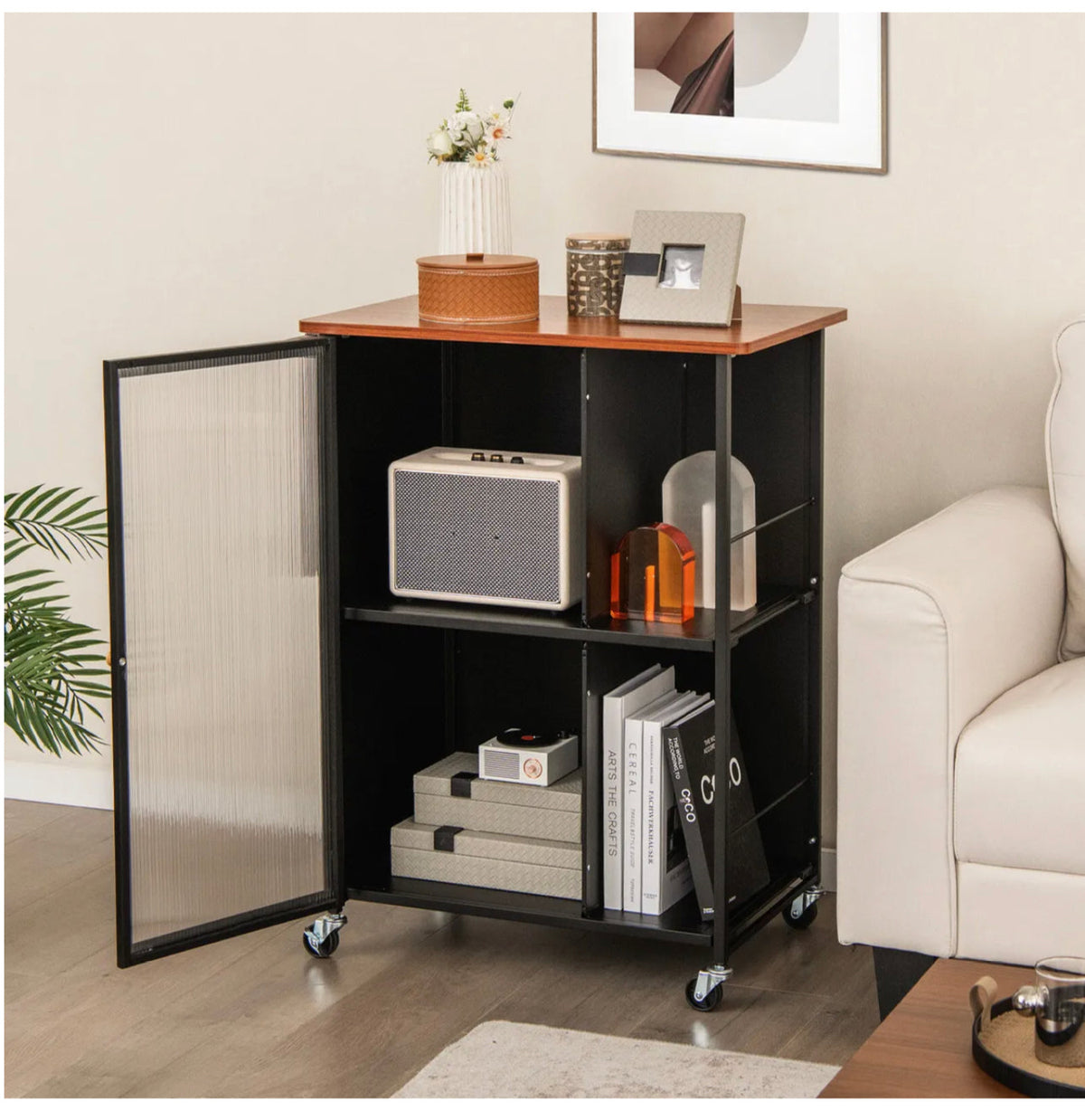 Rolling Kitchen & Coffee Cart with Cabinet