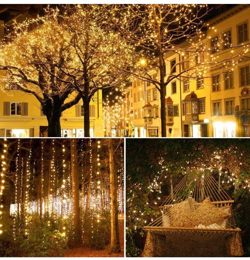 Solar String Lights Outdoor 2 Pack 120LED Solar Garden Lights Waterproof 12M/40Ft 8 Modes Indoor Fairy Lights Copper Wire Decorative Lighting for Patio, Yard, Party, Wedding (Warm White)