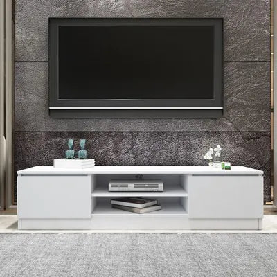 White TV Stand with 2 Doors & Storage
