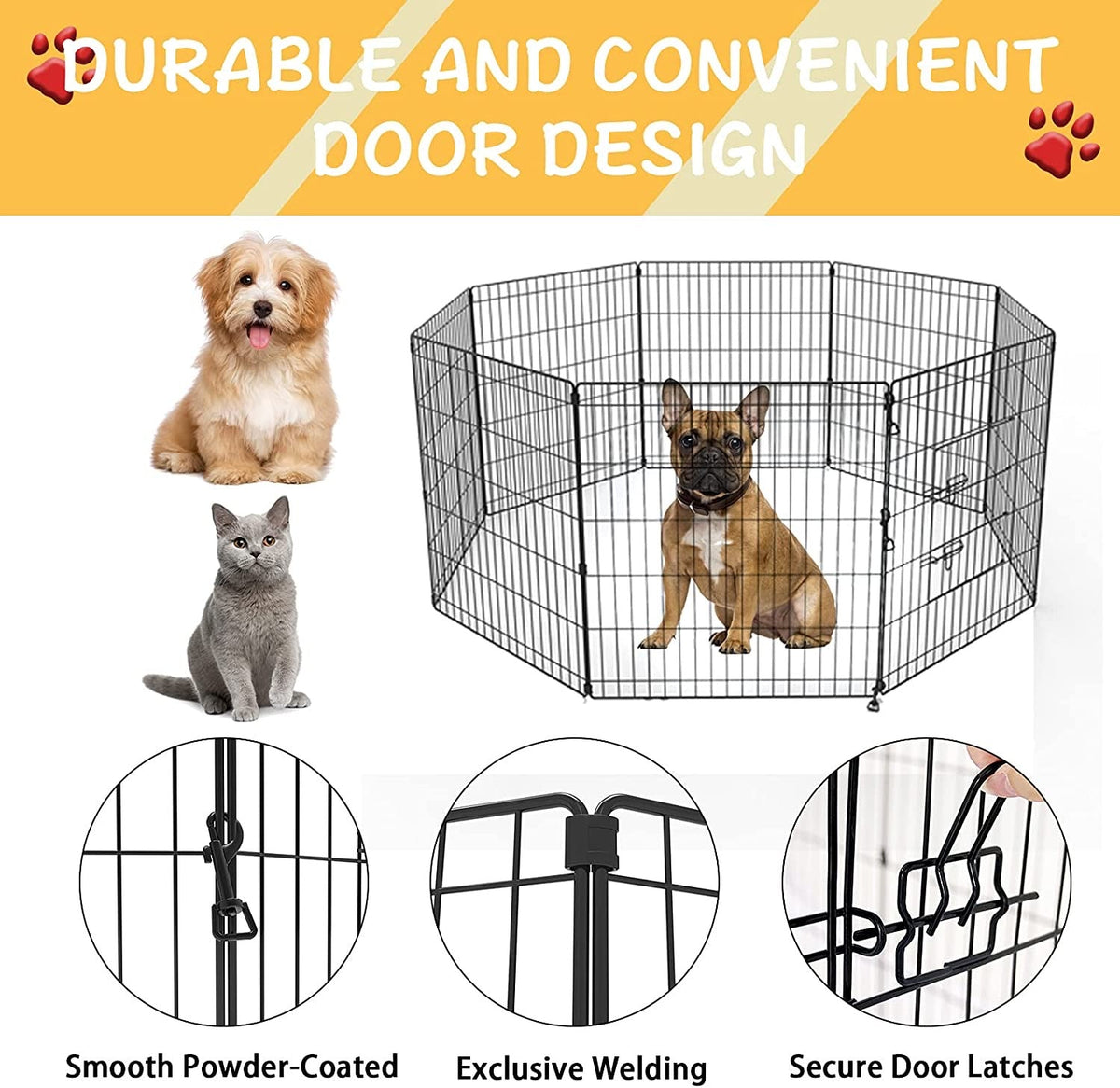 42" Pet Playpen Dog Dence Exercise Pen, 8 Panel Pet Dog Playpen Puppy Enclosure Fence Play Pen, Indoor/Outdoor Foldable Metal Fitness Pen (Black, 107x61cm x8)