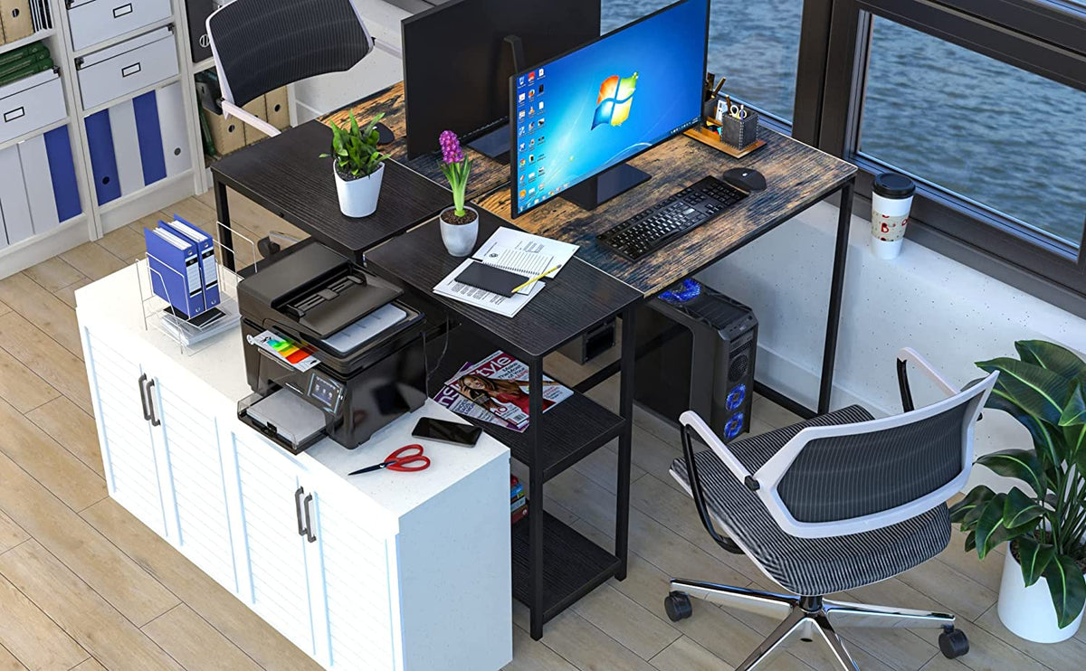 Computer Desk with Writing Storage-Shelf for Home-Office，Modern Simple Style Corner Laptop Table Desk for Writing Studying Working Gaming Space Saving 100x50x74.5cm,Brown