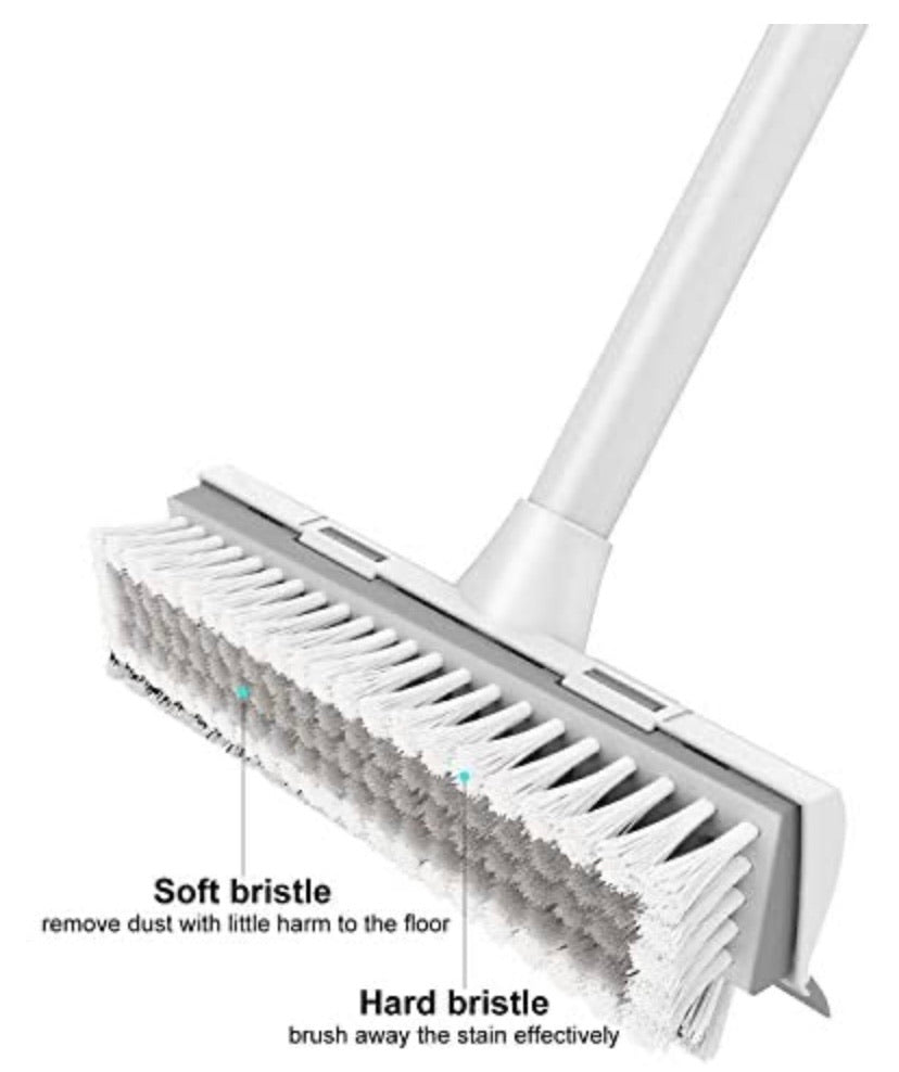 Adjustable Long-Handle Floor Scrub Brush with Scraper