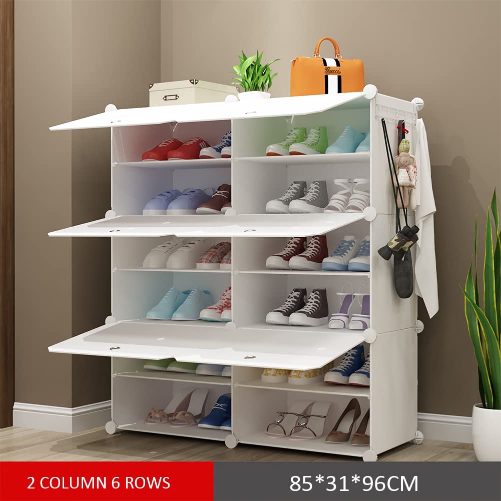2 × 6 Modular Plastic Cube Shoe Cabinet with Removable Dividers
