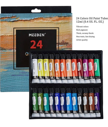 40 Pcs Oil Painting Kit with 24x12ML Oil Paint Set, 10 Oil Paintbrushes, Canvas Panel, Oil Painting Pad, Palette Knife & Art Sponge, Perfect Oil Painting Kit for Beginners, Hobbyists, Kids