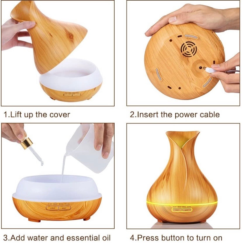550ml Essential Oil Diffuser, Cool Mist Ultrasonic Humidifier, Wood Grain Fragrance Aroma Diffuser with 7 LED Color Changing Light, Waterless Auto,Timer for Home Bedroom Office Yoga Spa (Light Wood Grain)