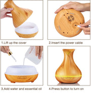 550ml Essential Oil Diffuser, Cool Mist Ultrasonic Humidifier, Wood Grain Fragrance Aroma Diffuser with 7 LED Color Changing Light, Waterless Auto,Timer for Home Bedroom Office Yoga Spa (Light Wood Grain)