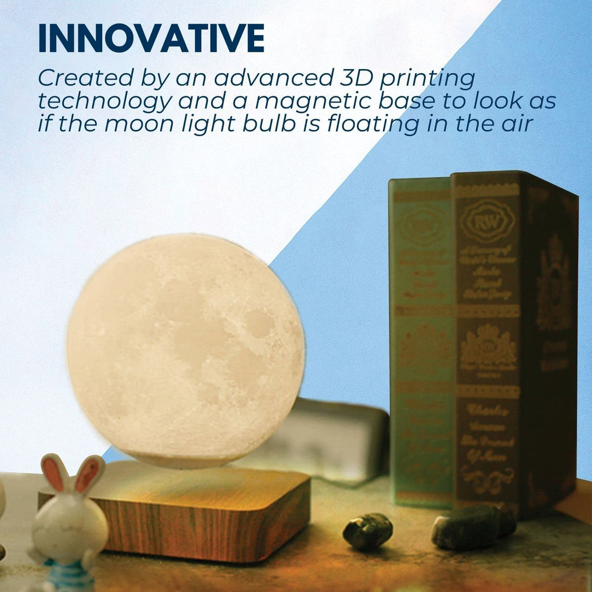 Magnetic Levitating 3D Moon Lamp Floating & Spinning Home Decor Desk Lamp with Light Dark Wooden Base (Dark Brown)