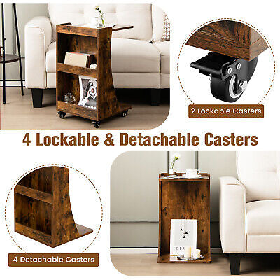 Rolling C-Shaped Sofa Side Table