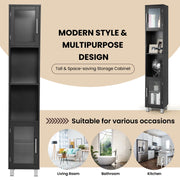 180 cm Five-Tier Tall Storage Cabinet with Glass Doors