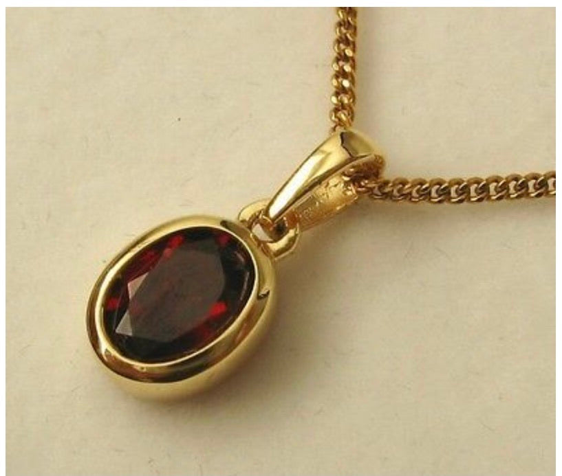 Genuine Solid 9K 9ct Yellow Gold Natural Garnet Pendant