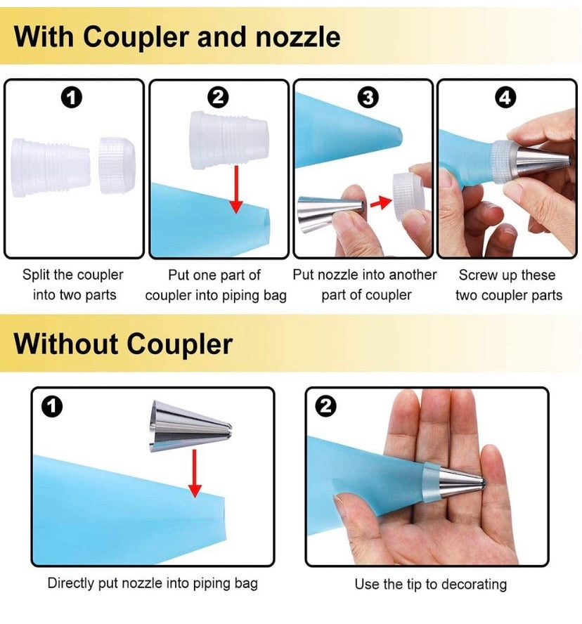 Piping Nozzles Silicone Piping Bag Set, 50pcs Cake Decorating Tool, 48 Stainless Steel Piping Nozzles Kits with 1 Reusable Piping Bag, 1 Coupler for DIY Cake Decorating