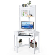 White Corner Computer Desk with Hutch & Keyboard Tray