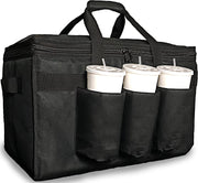 Insulated Food Delivery Bag with Cup Holders / Drink Carriers Premium XXL, Great for Beverages, Grocery, Pizza, Commercial Quality Hot and Cold (XL Pro), Black, 1, Xl Pro