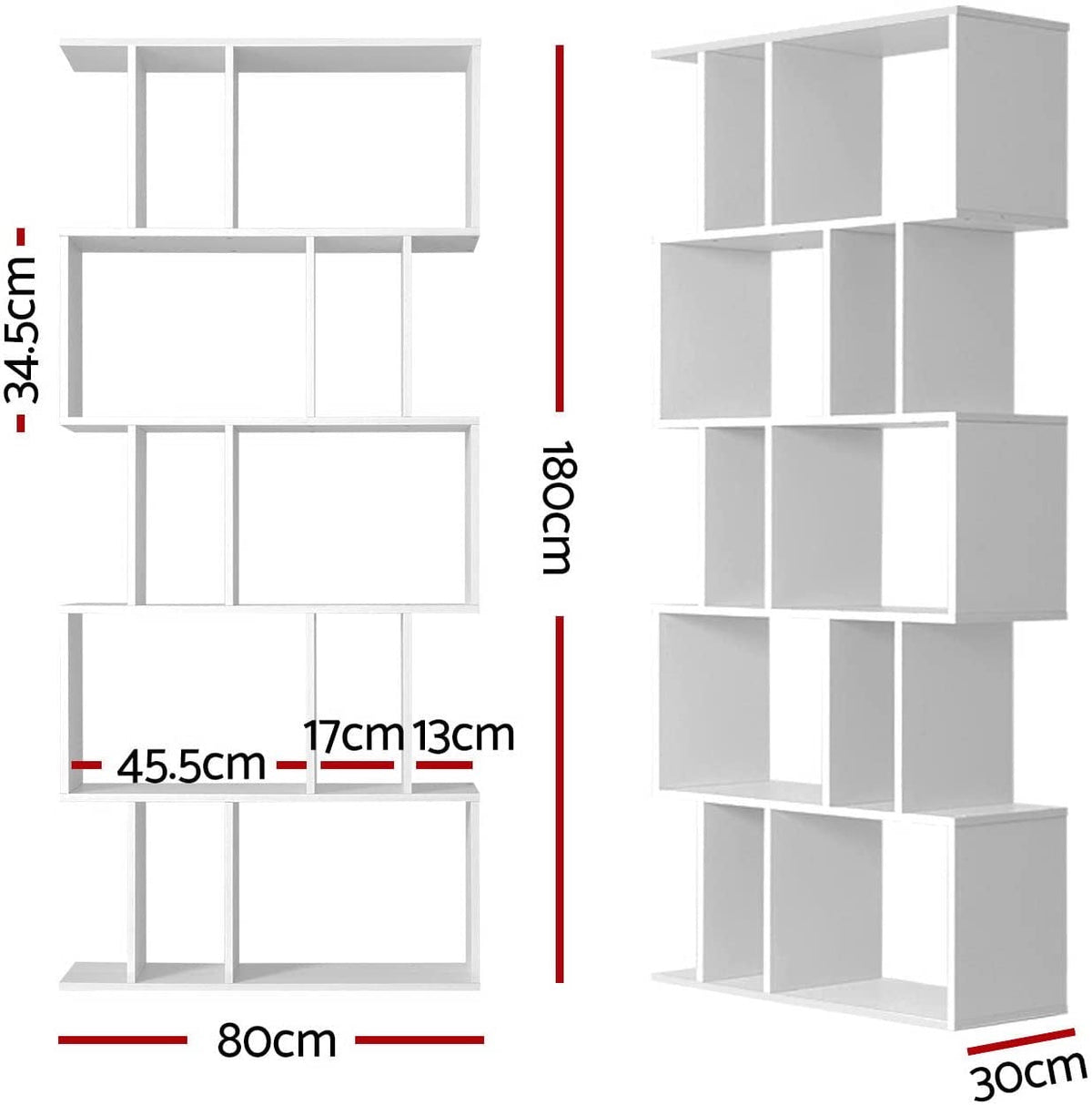 Artiss Bookshelf 5-Tier Bookcase Storage Display Shelf, White
