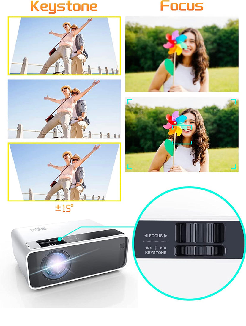 Mini Projector for iPhone, ELEPHAS WiFi Movie Projector with Synchronize Smartphone Screen, 1080P HD Portable Projector Supported 200" Screen, Compatible with Android/iOS/HDMI/USB/SD/VGA（White）