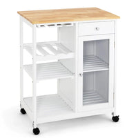 Rolling Kitchen Island with Wood Top, Cabinet & Wine Rack
