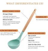 Silicone Kitchen Utensil Set, Cooking Spatulas Soup Ladle Slotted Spoon Turner Pasta Server Basting Brush Tongs Whisk Wooden Handle Heat Resistant Cookware Non-Stick Kitchen Gadgets Tools 12 Pcs