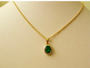 Solid 9ct Yellow Gold Oval Created Emerald Pendant