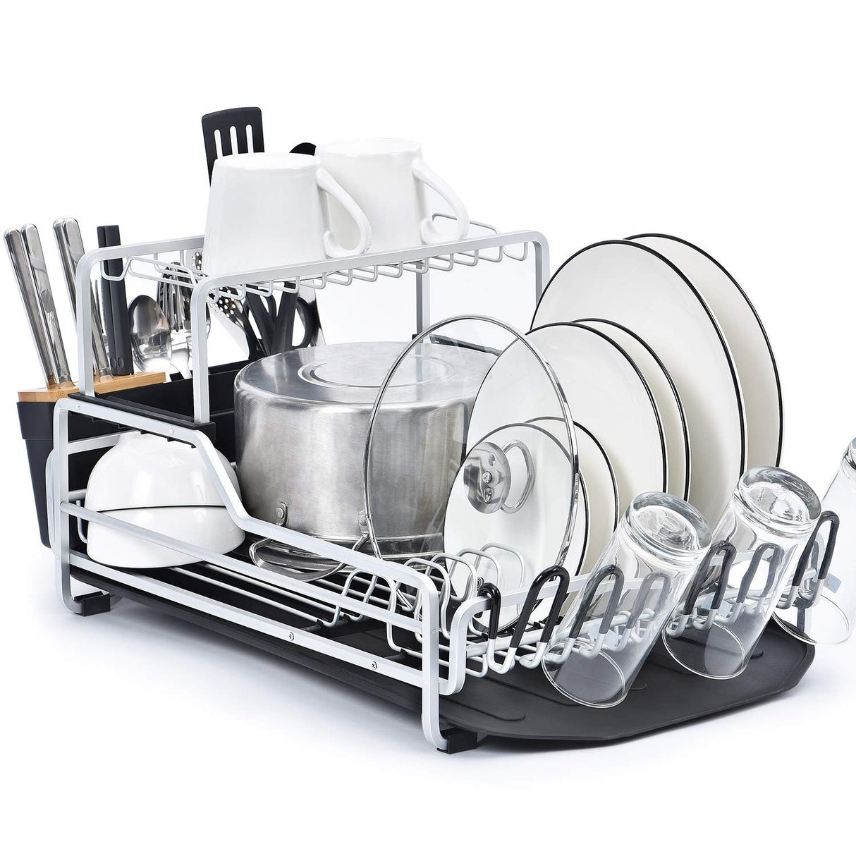 Kingrack Dish Rack, Aluminum Dish Drainer, Dish Drying Rack with Removable Drip Tray