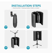 Foldable Compact Microphone Isolation Shield with Tripod Stand