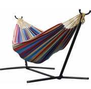 Double Cotton Hammock with Space Saving Steel Stand, Tropical (450 lb Capacity- Premium Carry Bag Included), Tropical with Charcoal Frame, 2 Person