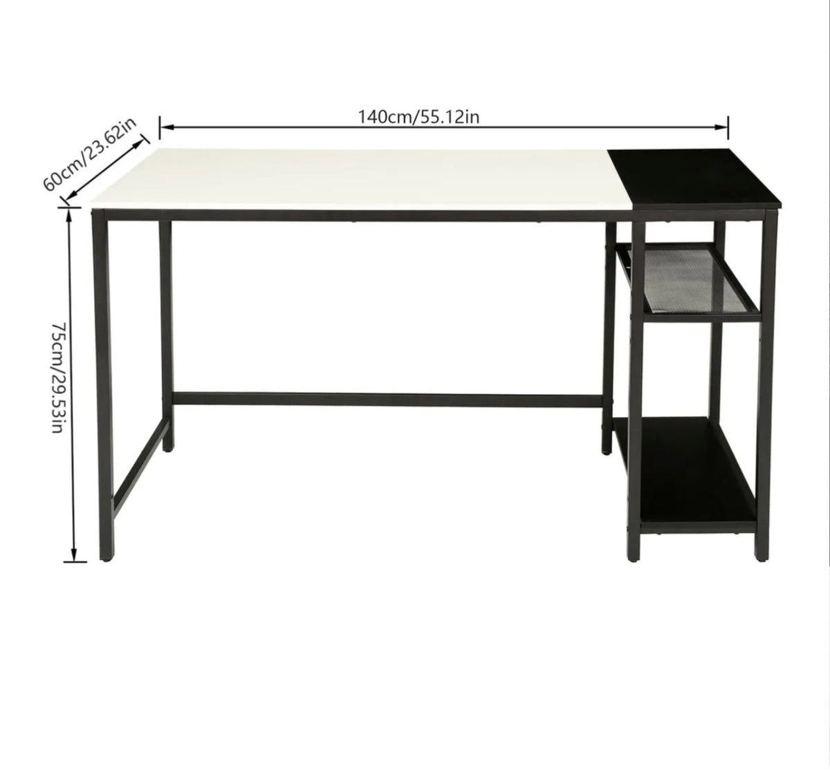 Computer Desk with 2-Tier Shelves – White & Black