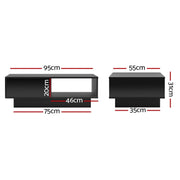 Modern Furniture High-Gloss LED Light with 2 Storage Spaces Drawer Rectangular Living Room Coffee Table