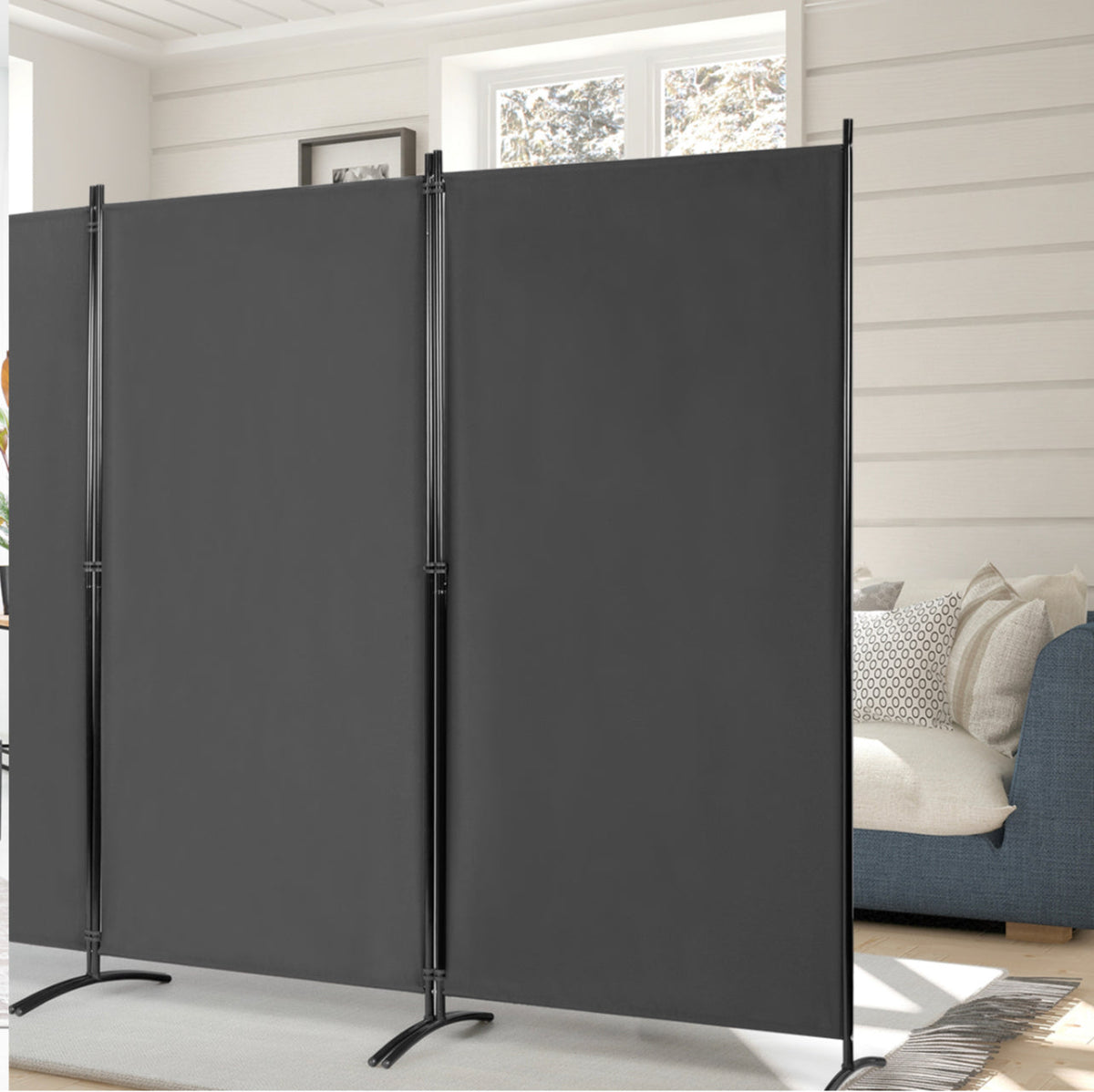 3-Panel Wood & Steel Folding Privacy Screen – 4 Colours