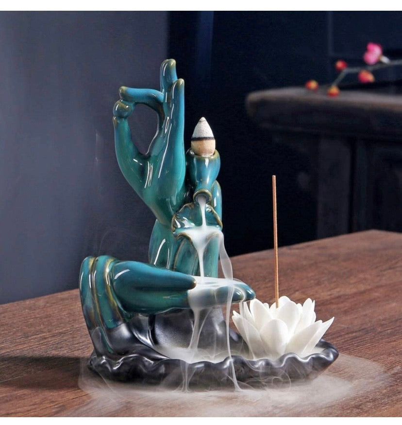 Ceramic Zen Buddha's-Hand Backflow Incense Burner