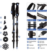 Walking Trekking Poles - 2 Pack Aluminum Metal Stick with Antishock and Quick Lock System, Adjustable, Ultralight for Hiking, Camping, Mountaining, Backpacking, Walking, Ergonomic Grip