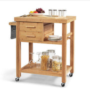 Bamboo Rolling Kitchen Island with 2 Drawers