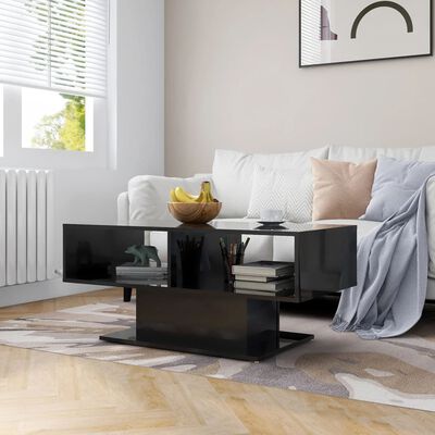 High-Gloss Black Coffee Table – 103.5 × 50 cm