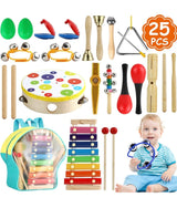 Musical Percussion Instruments, Tobeape 25 PCS Wooden Percussion Instruments Toys for Baby Kids Preschool Education, Early Learning Rhythm Instruments for Toys Girls Boys Gift with Storage Backpack