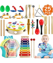 Musical Percussion Instruments, Tobeape 25 PCS Wooden Percussion Instruments Toys for Baby Kids Preschool Education, Early Learning Rhythm Instruments for Toys Girls Boys Gift with Storage Backpack