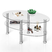 Oval Coffee Table 3-Tier Tempered Glass & Chrome Base Clear Living Room
