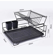 Dish Rack, Dish Drying Rack, 2 Tier Dish Rack with Utensil Holder, Cup Holder and Dish Drainer for Kitchen Counter Top (Black)