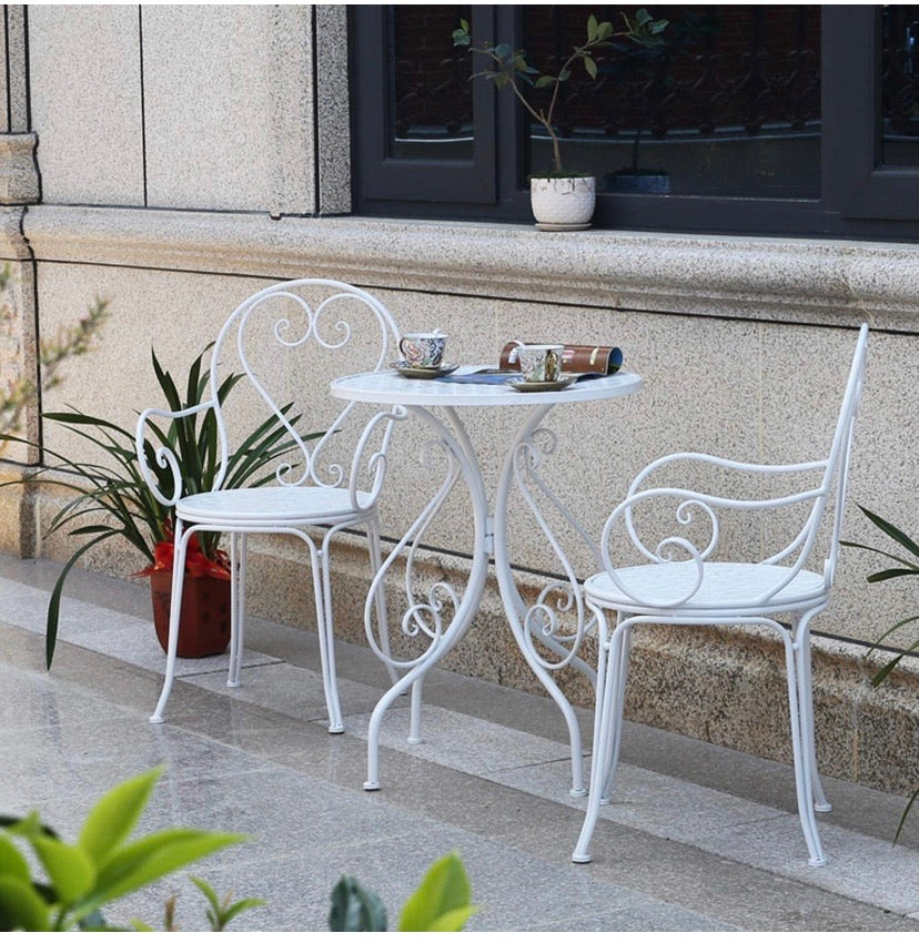 3 Piece Outdoor Garden Table Desks and Chairs Set Love Design Bistro Set, Bistro Table Set Retro Style Garden Furniture White Colour (Chairs*2）