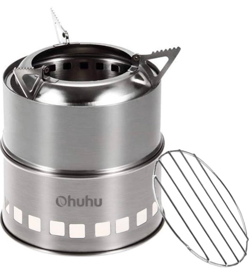 Camping Stove Backpacking Burner Stove - Potable Stainless Steel Wood Burning Stove Picnic BBQ Camping Cooker with Grill Grid