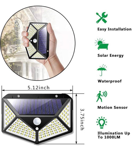 LED Solar Lights Outdoor,100 LED Motion Sensor Solar Security Lights, Outdoor Waterproof Solar Wall Light for Gate, Yard, Garage (2 Packs)